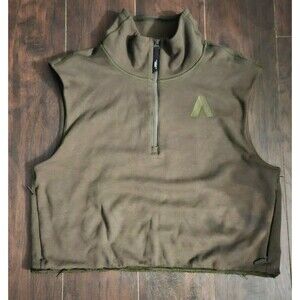Athleta Allyson Felix Legend II Olive Green half zip vest size Medium, Has Hole